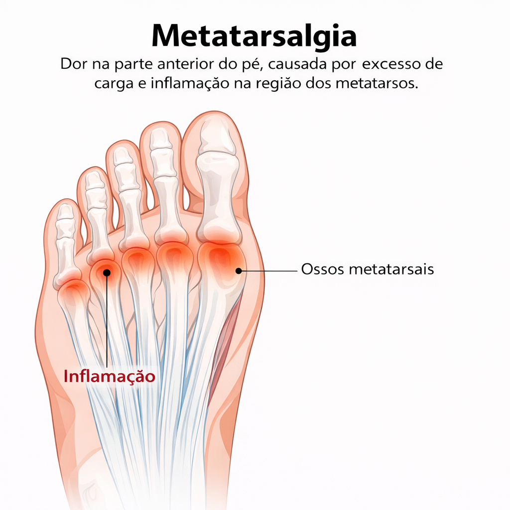 Ilustração da região dos metatarsos e distribuição de pressão